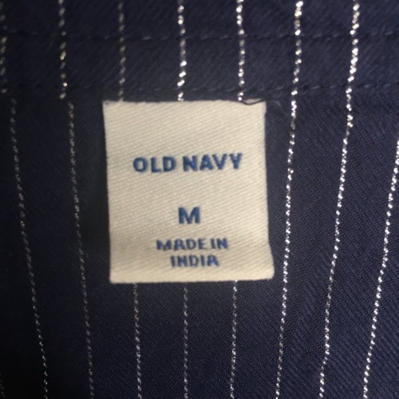 Old Navy Size Medium Navy Silver Thread Striped Swing Blouse - Picture 6 of 7